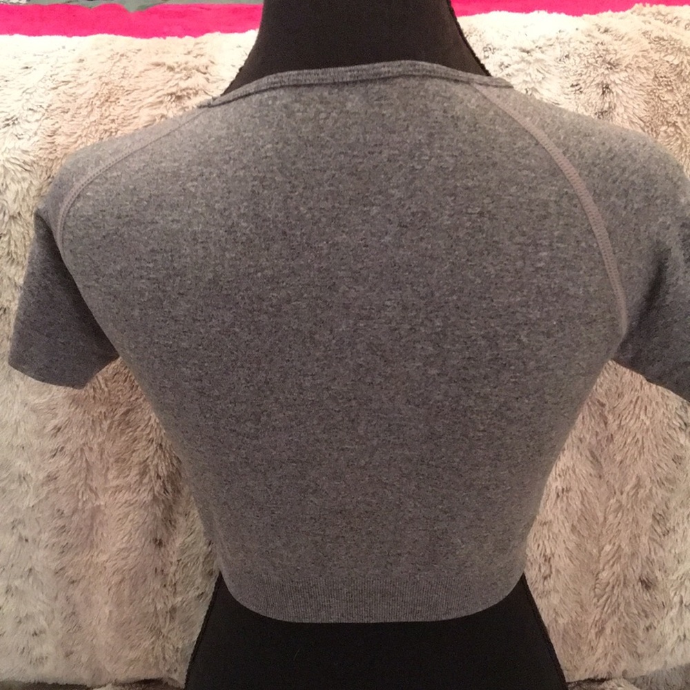 Gray Fitted Crop Top with Raglan Sleeves - Picture 8 of 11